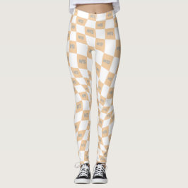 Leggings beige a cuadros y retro moderno gris