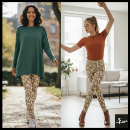 Leggings Beige Brown Organic Pebble Stone Repeat Pattern