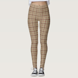 Leggings Beige Burgundy White Plaid Classic