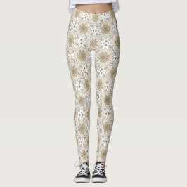 Leggings Beige Floral Mandala Patrón de Batik Círculo