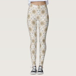 Leggings Beige Floral Mandala Patrón de Batik Círculo
