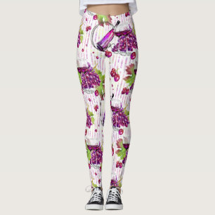 Leggings Beige verde púrpura de las hojas de las uvas de l