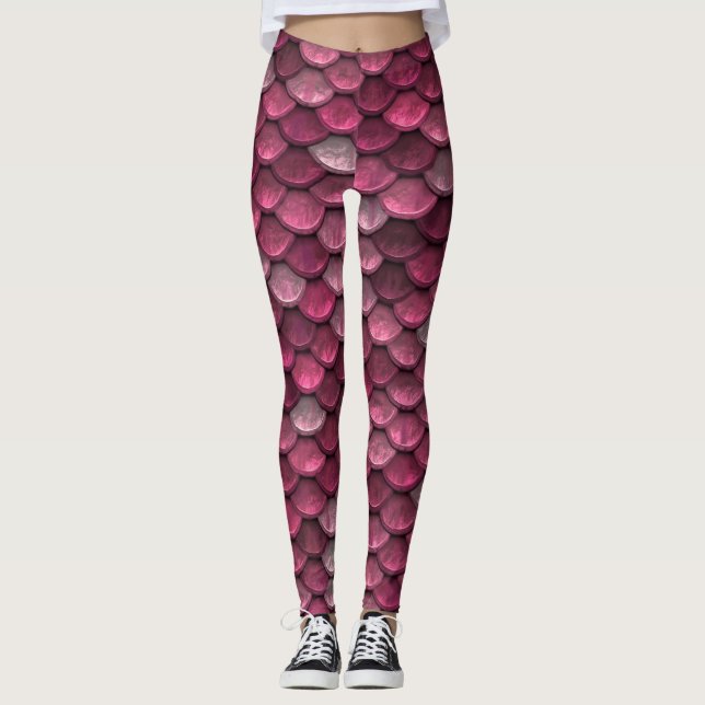 Leggings Bellas Escalas de Sirenas Rojas Brillantes (Anverso)