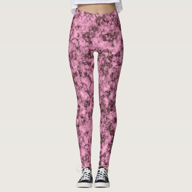 Leggings Bellas venas oscuras de mármol rosa brillante (Anverso)
