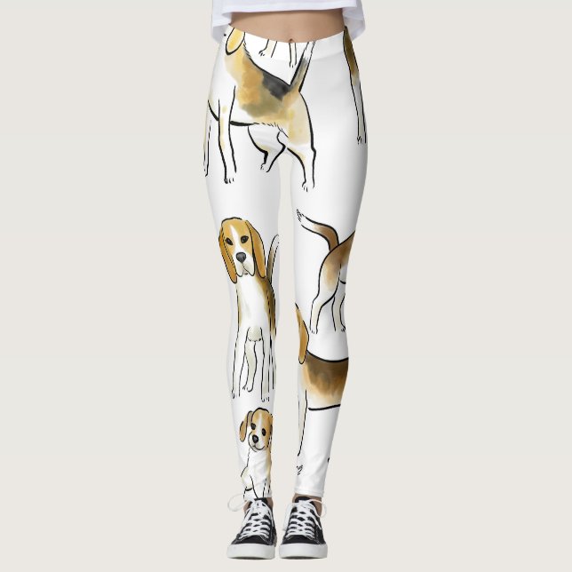 Leggings Belleza Beagle: Patrón de perro acuarela (Anverso)
