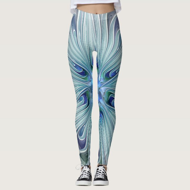 Leggings Belleza floral Resumen Flor Pastel azul moderno (Anverso)