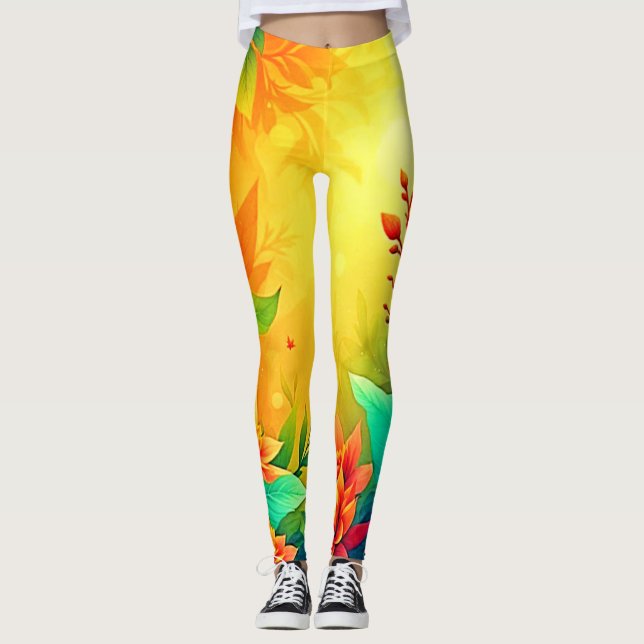 Leggings Belleza floral vibrante abstracta (Anverso)