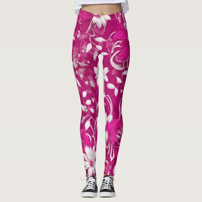 Leggings "Belleza floreciente: Piernas florales rosas de Fu (Anverso)