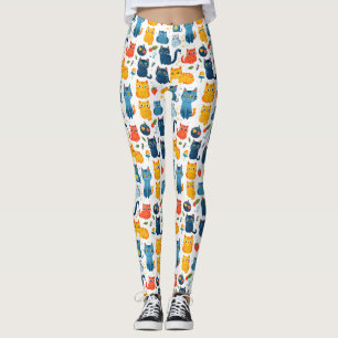 Leggings Bellos gatos kawaii, jugando con juguetes blanco b