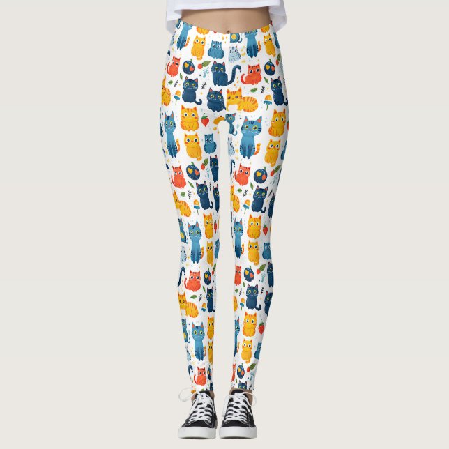 Leggings Bellos gatos kawaii, jugando con juguetes blanco b (Anverso)
