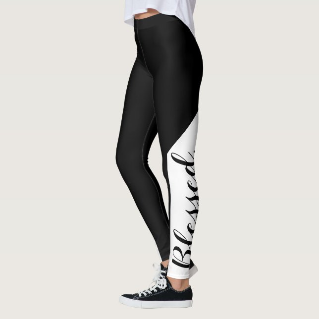 Leggings  Bendito. Escritura cristiana moderna en blanco ne (Izquierda)