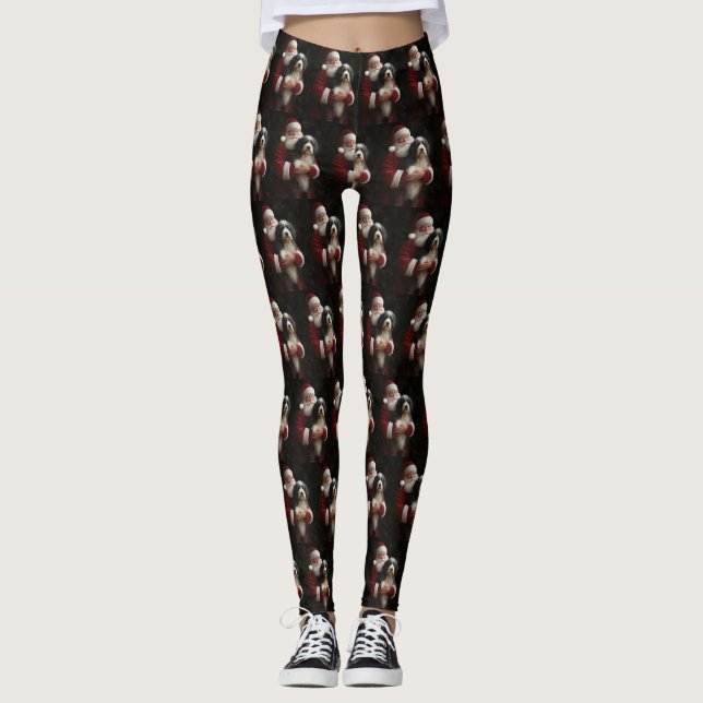 Leggings Bernedoodle con Navidades festivos de Santa Claus (Anverso)