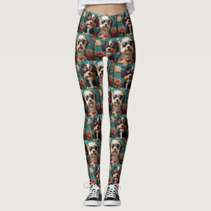 Leggings Bernedoodle con rosas del corazón Día de San Valen