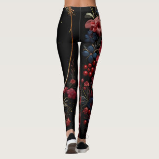 Leggings Berries, flores, cielo de medianoche