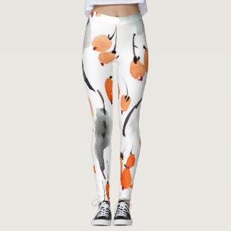 Leggings Berries, hojas acuarela, ilustracion de tinta, cos