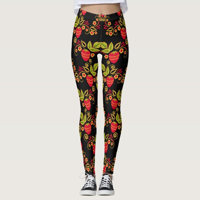 Leggings Berries rusas de Khokhloma: Estilo tradicional (Anverso)