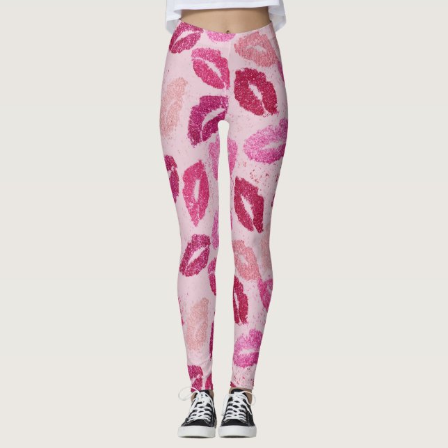 Leggings Beso de Labial Rosa Patrón Perfecto (Anverso)