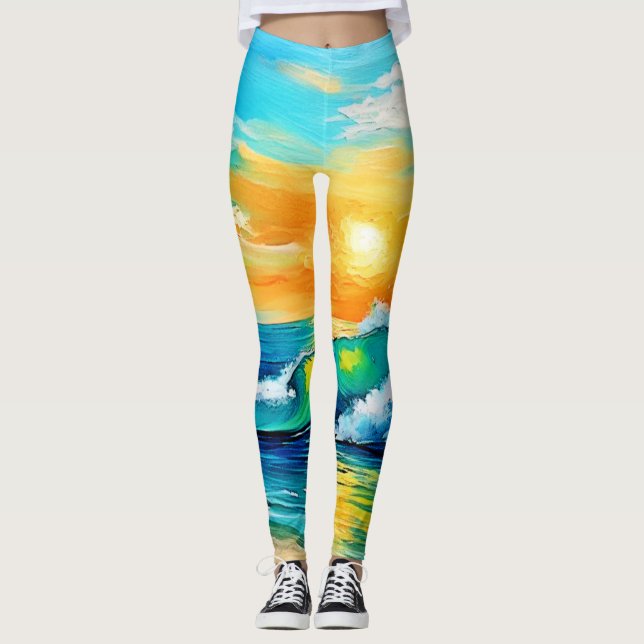 Leggings Beso del océano: Olas de atardecer (Anverso)