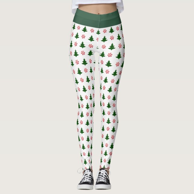 Leggings Besos de caña de caramelo y árboles de Navidad (Anverso)