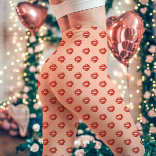 Leggings Besos de Labial Rojo sobre Melocotón