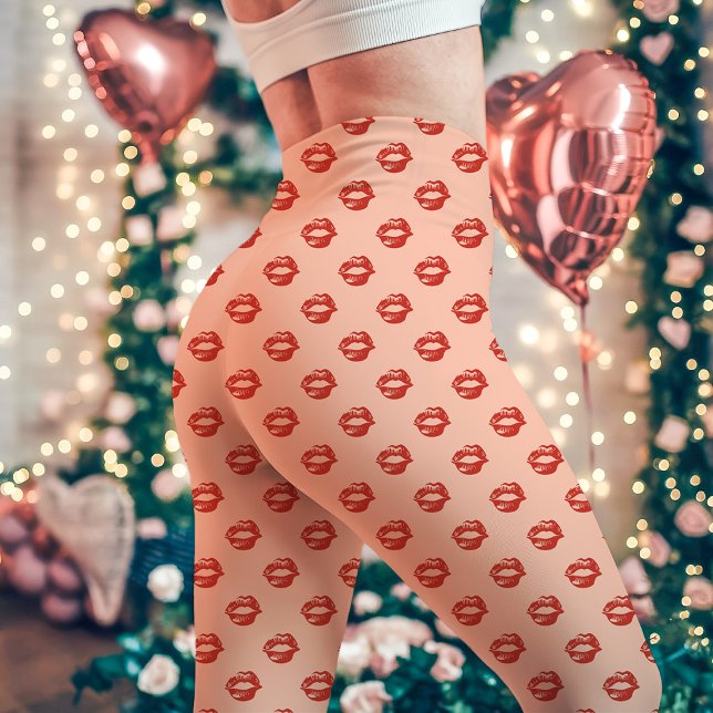 Leggings Besos de Labial Rojo sobre Melocotón (Subido por el creador)