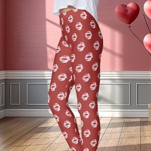 Leggings Besos de Labial Rosa en Rojo