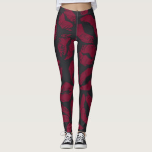 Leggings Besos de lápiz labial: impresiones rojas oscuras