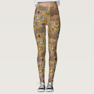 LEGGINGS BESTIARIO MEDIEVAL, ANIMALES FANTÁSTICOS, AZUL ROJ