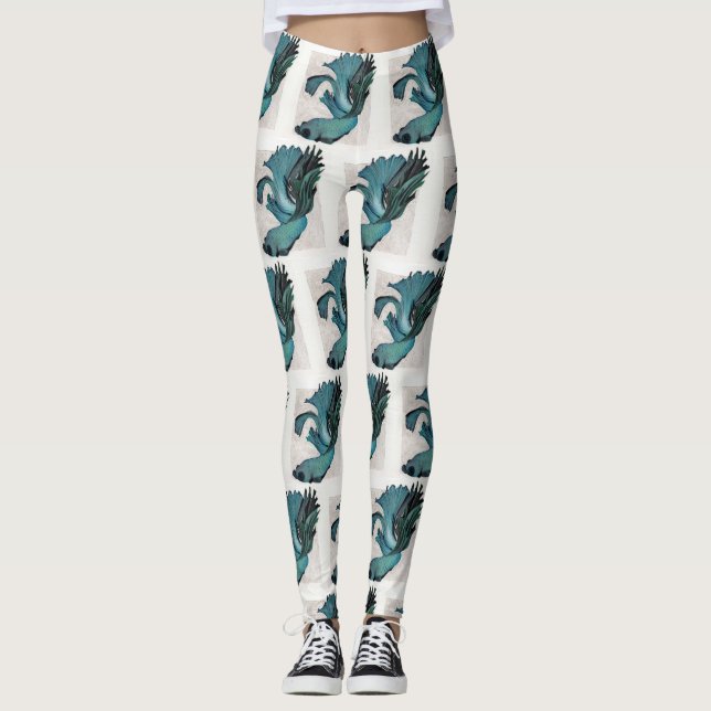 Leggings Betta Fish Obra de arte verde Verde azulada Sesión (Anverso)