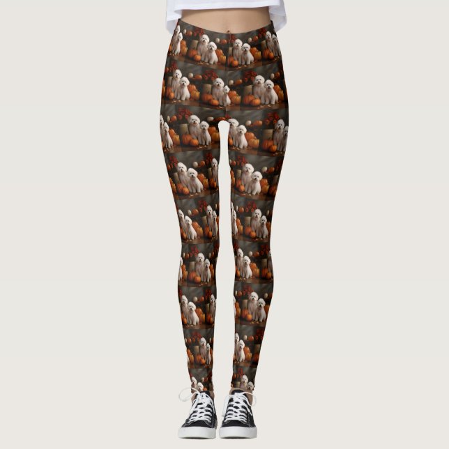 Leggings Bichon Frise Puppy Calabaza deslumbrante de otoño (Anverso)