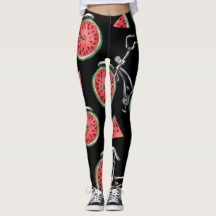 Leggings Bicicletas con ruedas de sandía, patrón de verano.