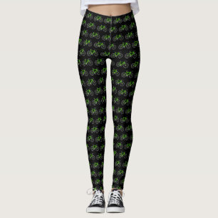 Leggings Bicicletas verdes neonesas sobre negro