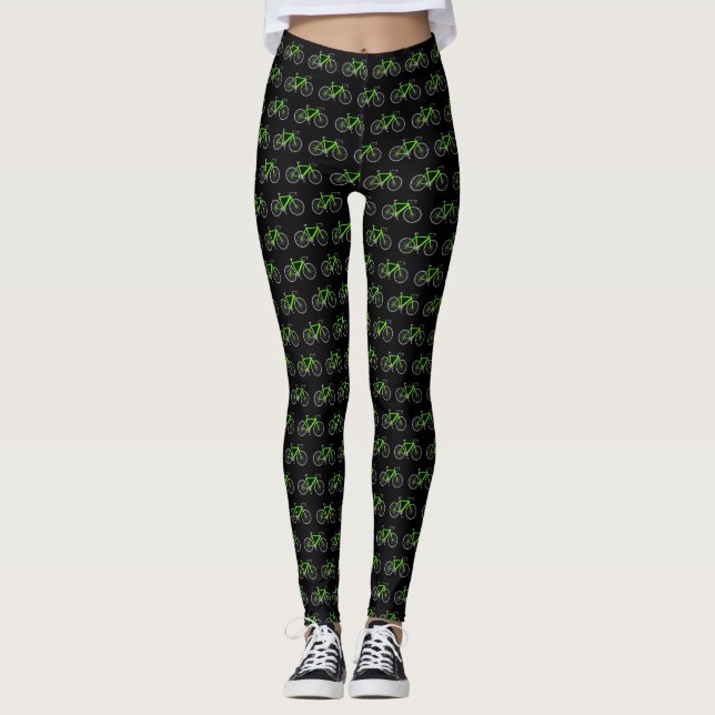 Leggings Bicicletas verdes neonesas sobre negro (Anverso)
