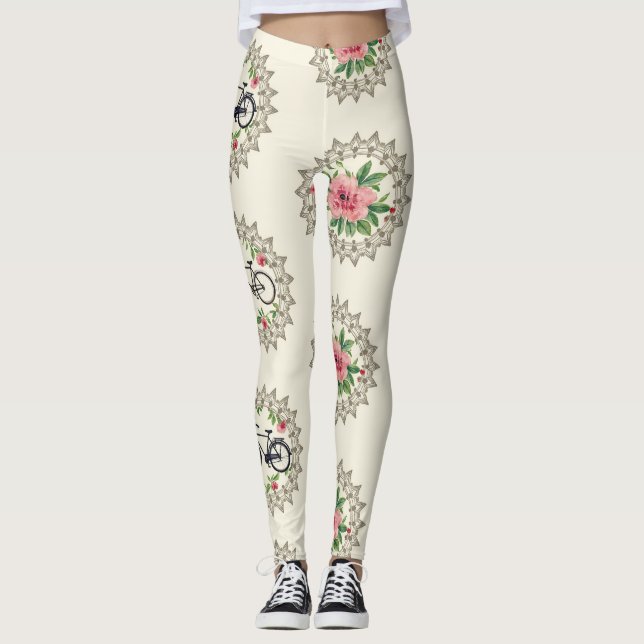 Leggings Bicycle Floral Mandalas Seamless Pattern (Anverso)