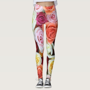 Leggings Big Pink Purple and White Roses