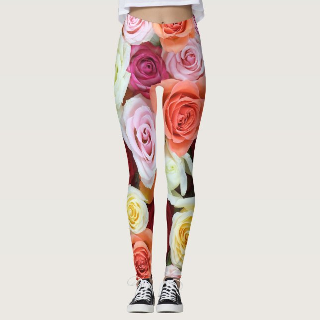 Leggings Big Pink Purple and White Roses (Anverso)