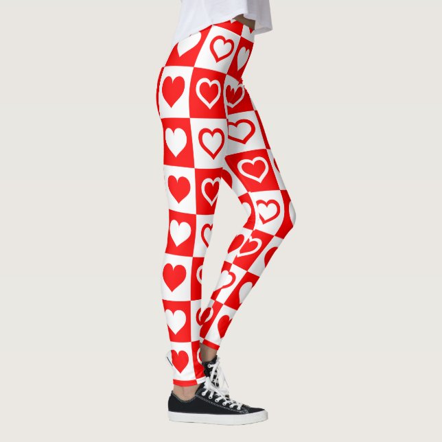 Leggings Big Red Hearts Plaid Pattern Thunder_Cove (Derecha)