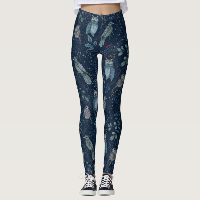 Leggings Bird Naturaleza de búho en las piernas azules (Anverso)