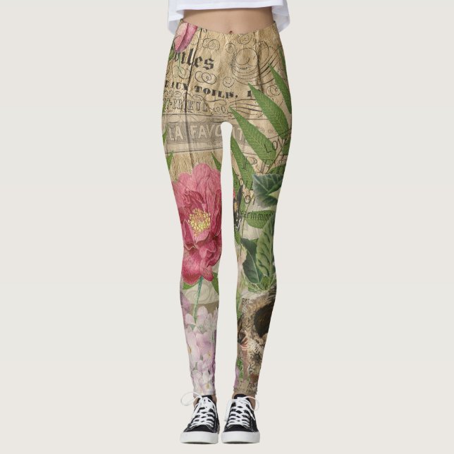 Leggings Bird Nest Floral Jardín Flor Mariposa Arte (Anverso)