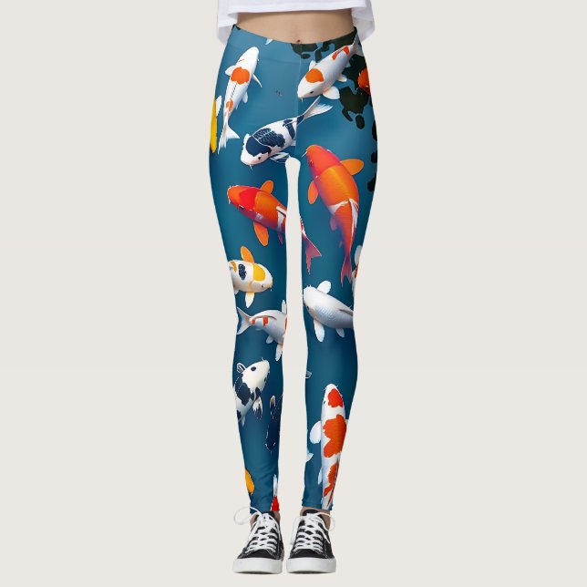 Leggings Bird's Eye View of Colorful Koi Fish Pond (Anverso)