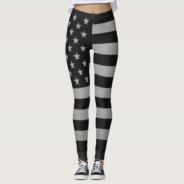 Leggings Black American Flag Modern Edgy Monochrome  (Anverso)
