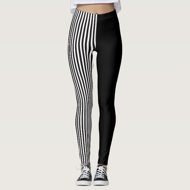 Leggings Black And Black & White Stripes Pattern (Anverso)