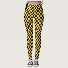 Leggings Black and gold checkerboard pattern