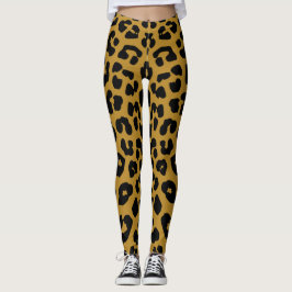 Leggings Black and Gold Leopard Print Safari Pattern