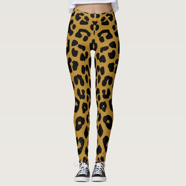 Leggings Black and Gold Leopard Print Safari Pattern (Anverso)
