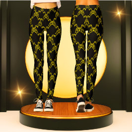 Leggings Black and Gold Modern Pattern Trendy Fashion Sport
