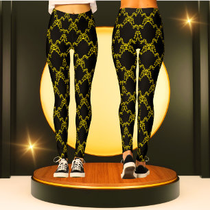 Leggings Black and Gold Modern Pattern Trendy Fashion Sport