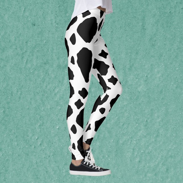 Leggings Black and White Cow Print Pattern Cute (A pair of leggings with a fun black and white cow pattern.)