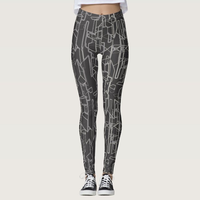 Leggings black and white geometric abstract pattern (Anverso)