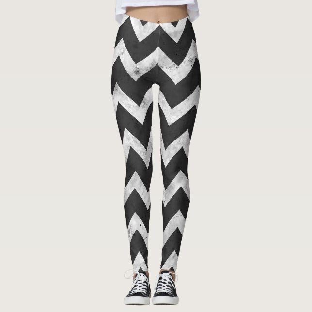 Leggings Black and white Rustic Chevron pattern (Anverso)